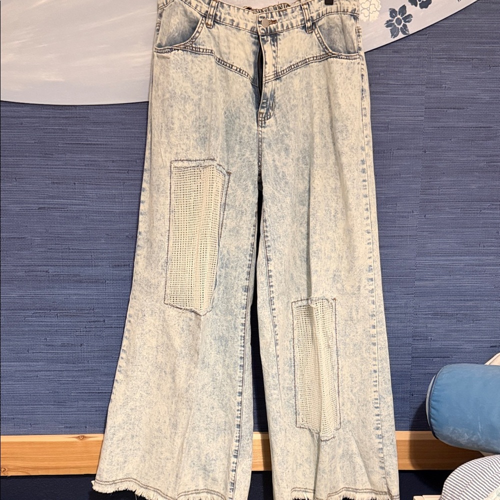 POL Light Blue Flare Jeans with Patchwork